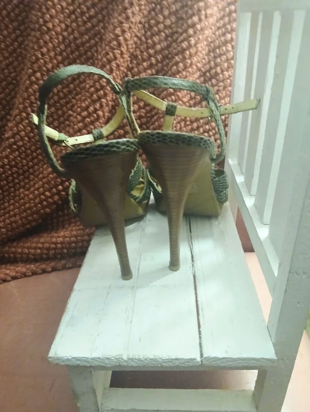 Strappy Green Snake-Print High Heel Sandals